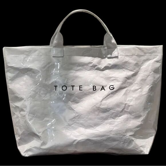 White Vinyl Covered Paper Bag Stylish Tote Bag - Picture 1 of 6